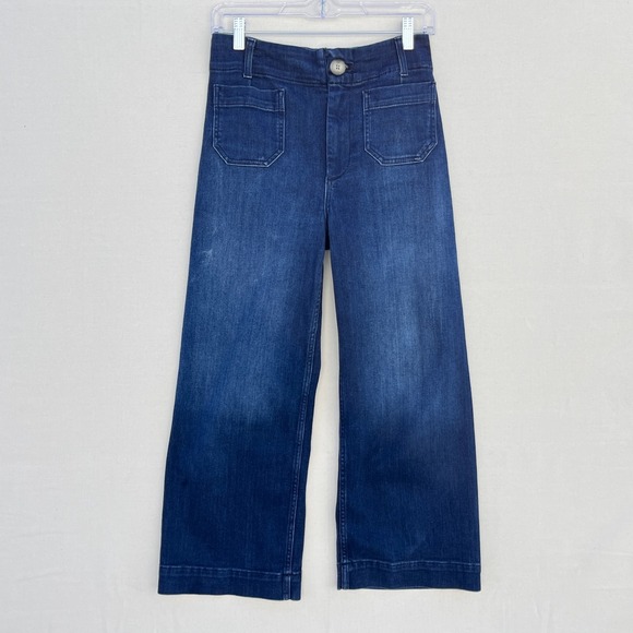 Anthropologie PILCRO The Skipper Wide Leg Cropped Jeans 26P Denim Blue Stretch - Picture 2 of 15